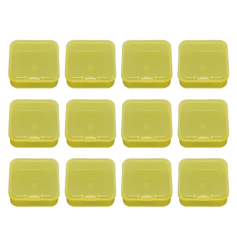 12 Pieces Assorted Colors Storage Cases Transparent Stackable Square Boxes Space Saving Pills with Cover