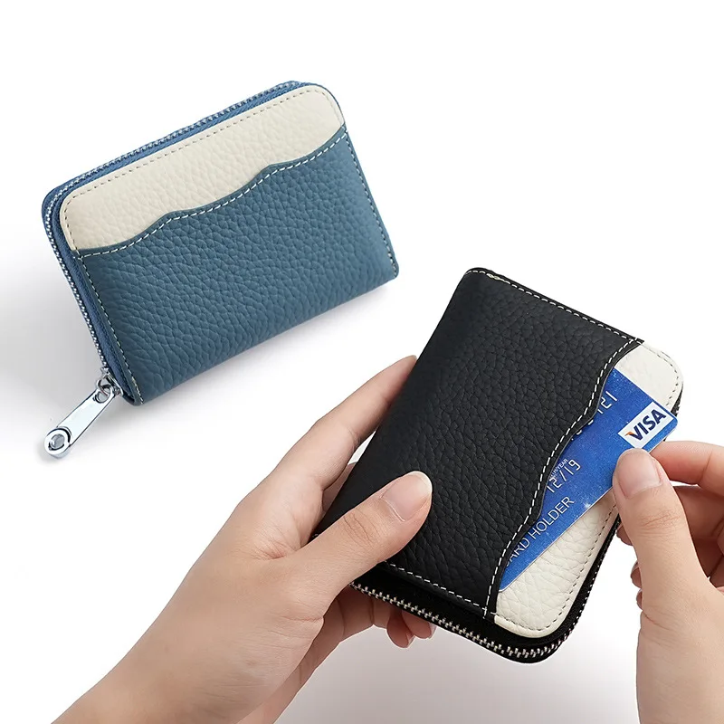 

Кошелек-монетница из натуральной кожи на молнии, маленький, многофункциональный, для мужчин и женщин, с отделениями для карт