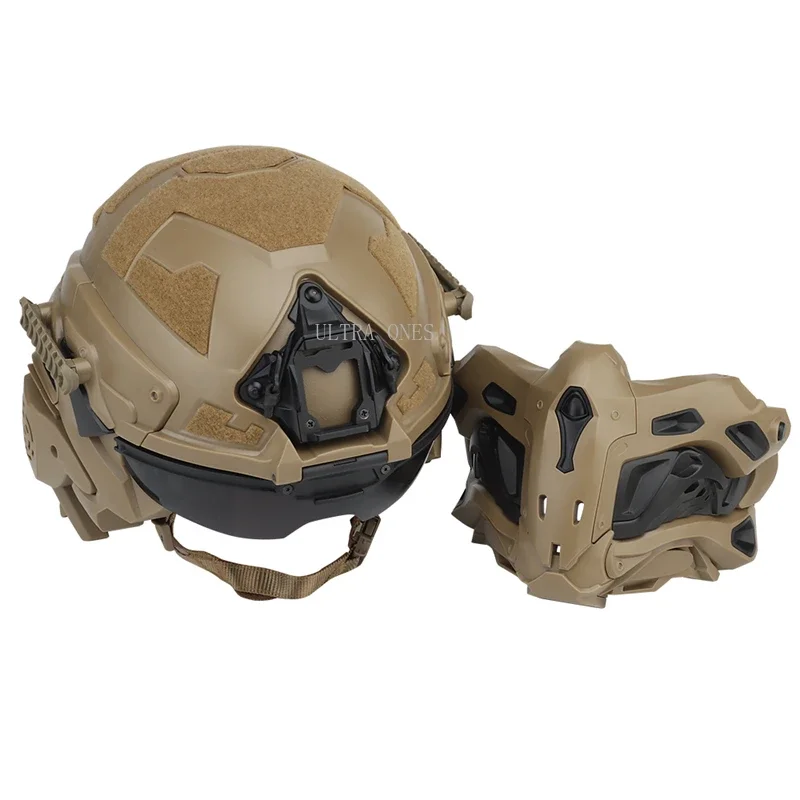 3 in 1 Tactical Full Covered Helmet with Headset Airsoft Paintball Protection Helmets Detachable Mask Shooting Hunting Head Gear