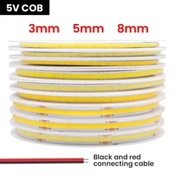 Bande lumineuse LED COB flexible haute densité, ruban FOB, chaud, blanc naturel, rouge, vert, bleu, 5V, 320 gible/m, 3mm, 5mm, 8mm de largeur