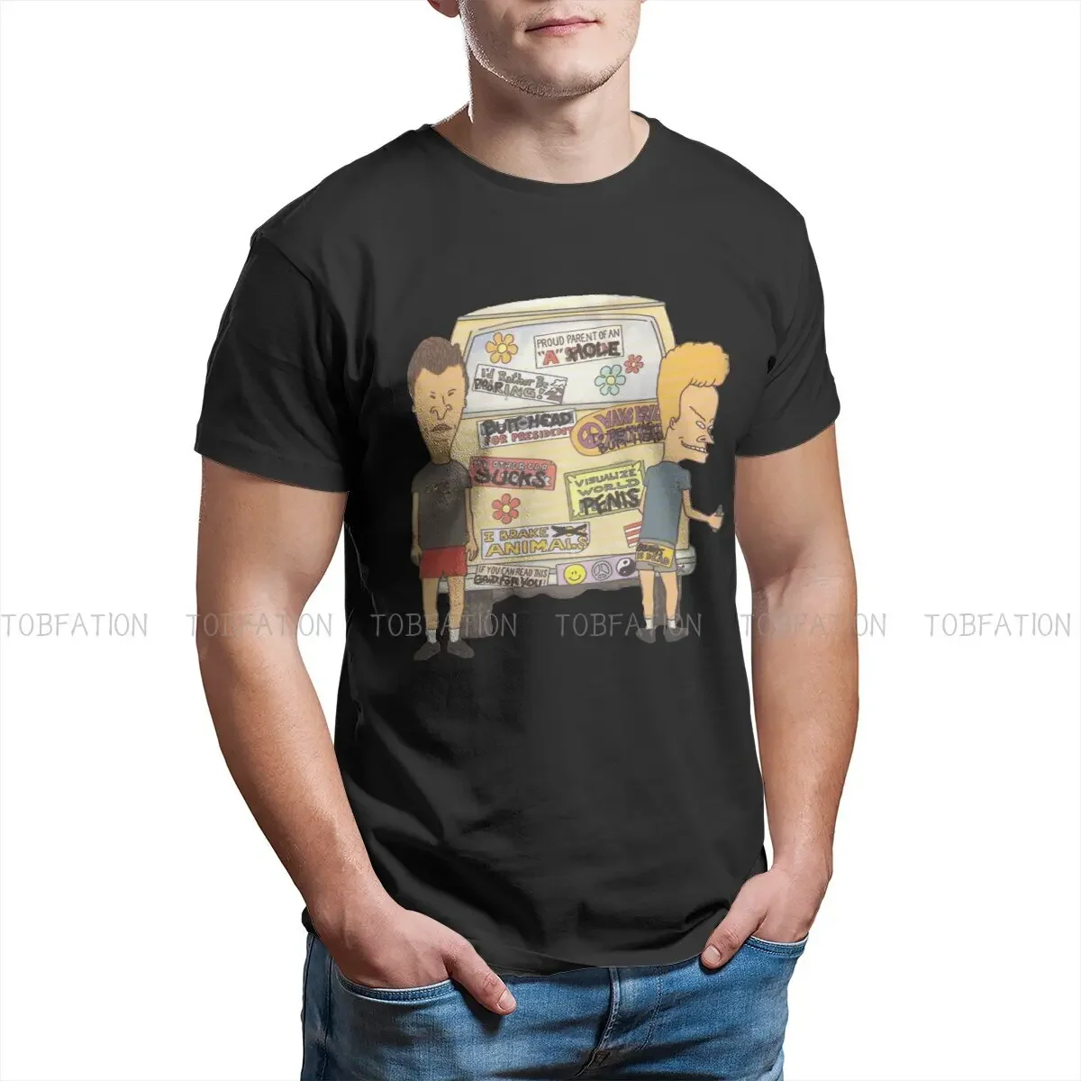 Beavis and Butthead Funny Sarcastic Cartoon Camping T Shirt Vintage Gothic Polyester Men's Tshirt O-Neck Men Tops