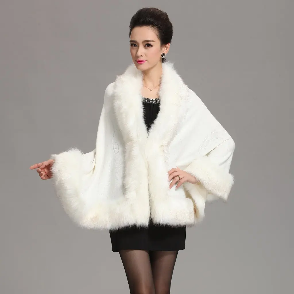 

Large Size Women's Knitted Cardigan Jacket Faux Fox Fur Shawl Cape European And American Style Autumn Winter New