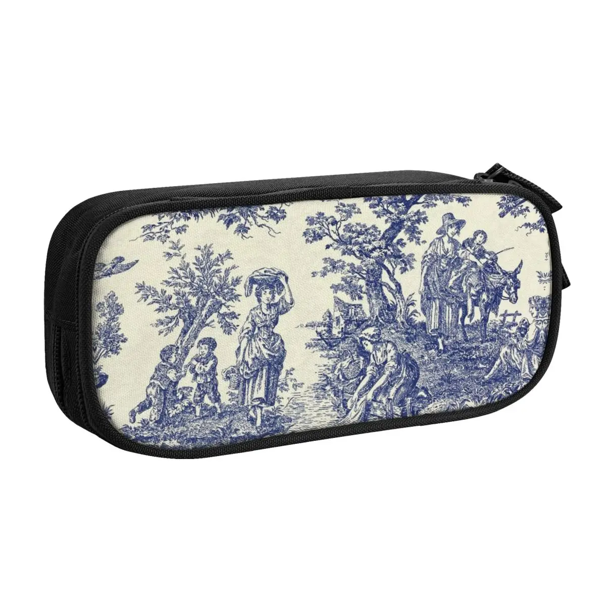 Kawaii Toile De Jouy Blue Pencil Case for Boys Gilrs Big Capacity French Navy Blue Motif Pencil Pouch Stationery