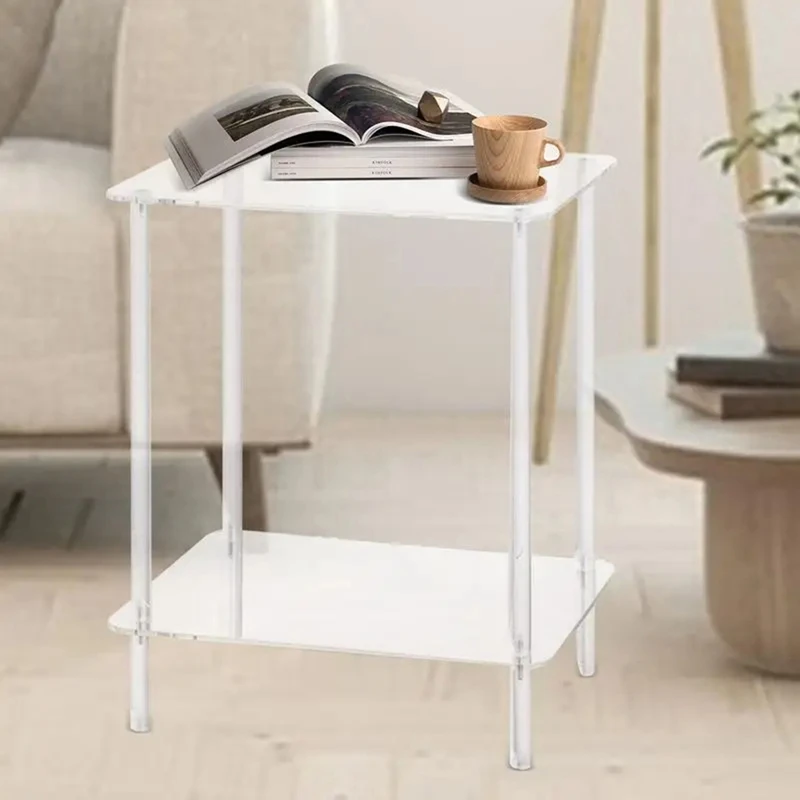 Acrylic Coffee Table Square Side Table Accent Table Sofa Bedside Table Clear Double Tier Snack Tea Side Table For Room