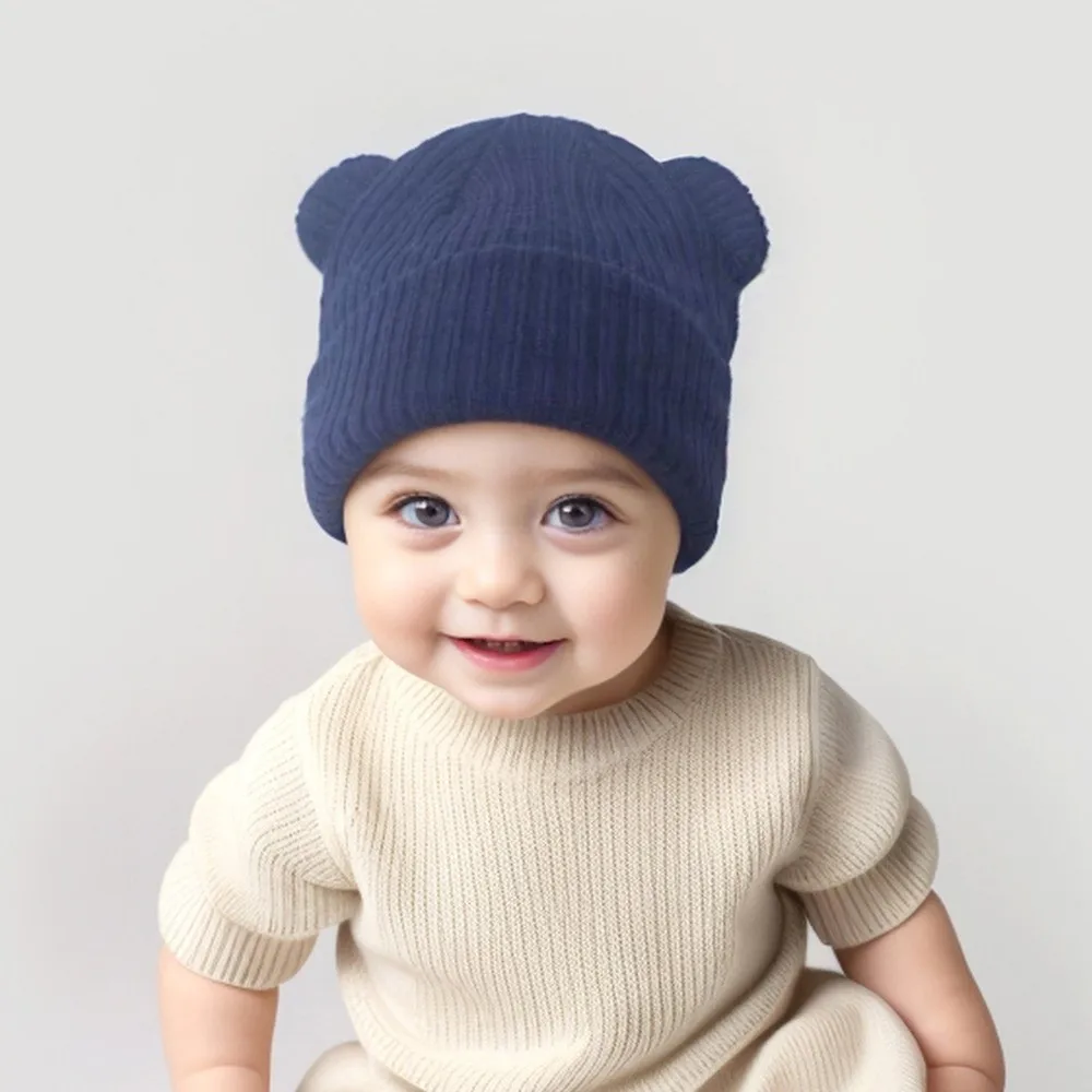 

Fashion Warm Knitted Hat Cold Proof Windproof Beanies Cap Solid Color High Elasticity Pullover Cap Baby