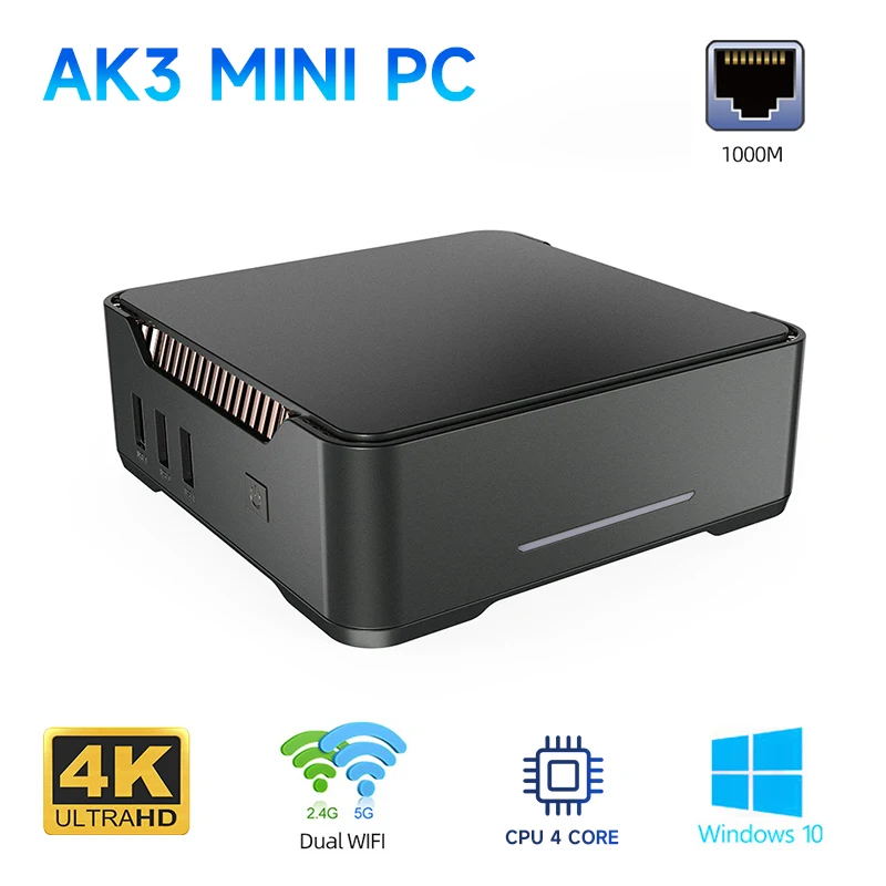 AK3V Mini PC Windows 10 4 Core Intel Celeron J3455 8GB 128GB SSD 1000M LAN 2.4/5G WiFi Bluetooth 4.2 Mini Desktop Computer  HTPC