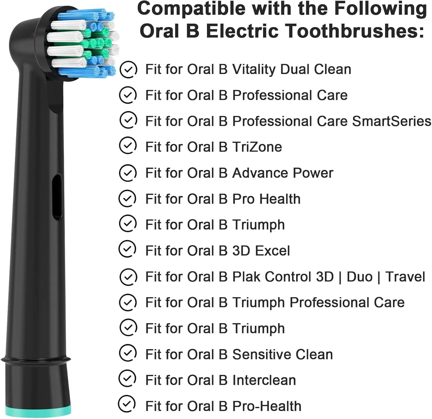 4 Pcs/Pack Replacement Toothbrush Heads Refill Compatible with Oral B Braun Pro 500/1000/5000,Soft DuPont Bristles,Black