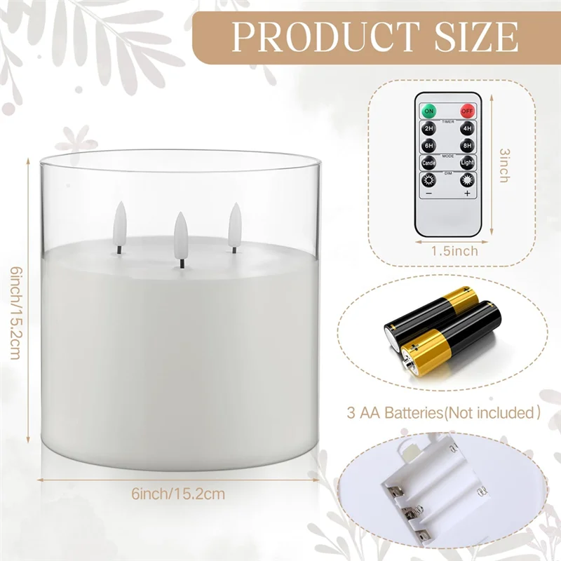 2025 Nieuw-Extra Grote 6 "X 6" Vlamloze Kaarsen-3 Lont Glas Ontwerp Met Afstandsbediening & Timer Functionaliteit Ideaal Voor Thuis Parti