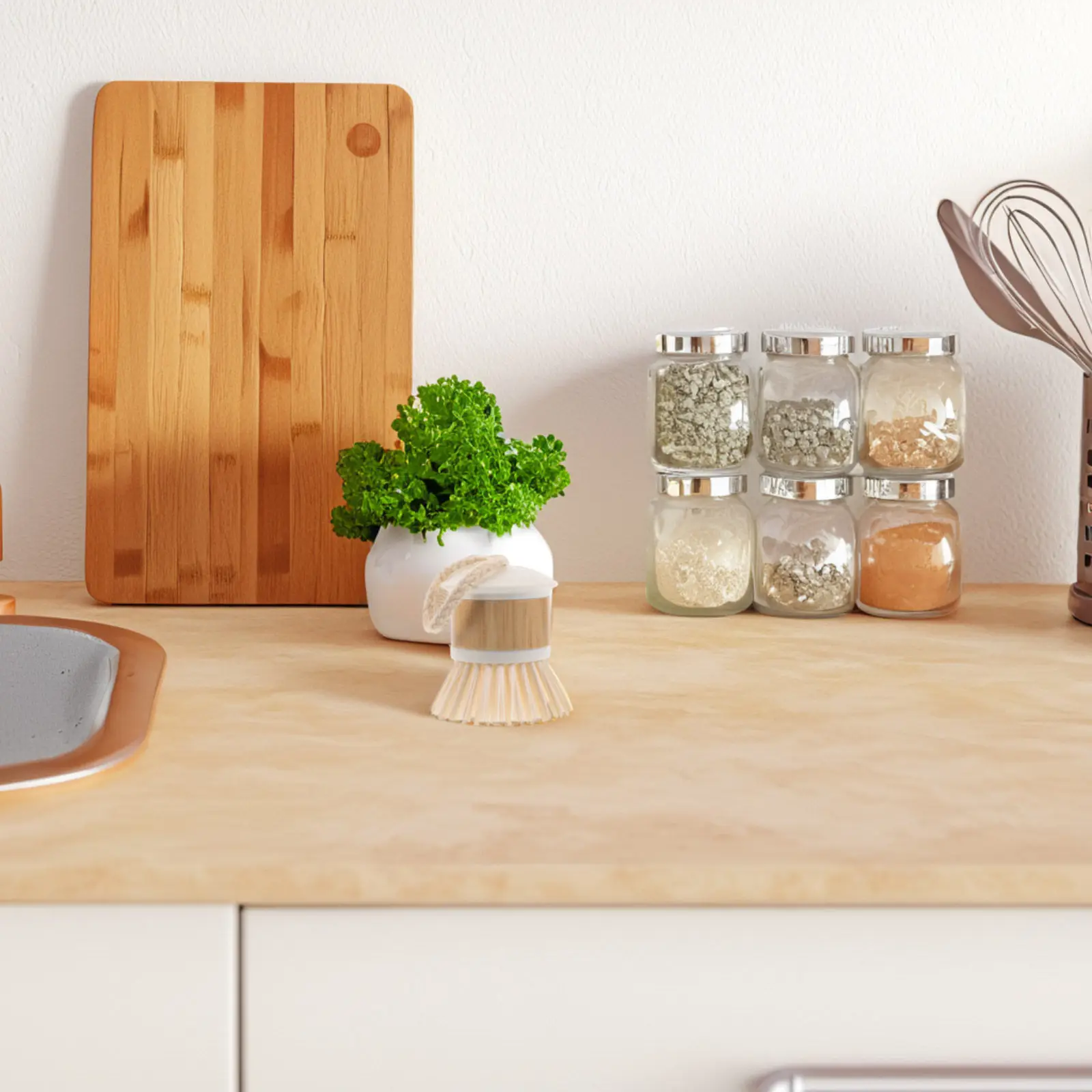 Bamboo Dish Scrub Brush Kitchen Cleaning Brush for Pots Pans Bowls Baking Dishes Deep Fryer Oven Sink Vegetable Skillet