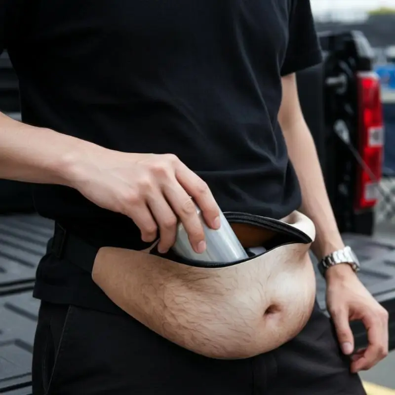Fake Beer Belly Fanny Pack Funny 3D Print Dad Bod Money Belt Waist Bag Novelty Belly Bum Bag For Party Cosplay Gift