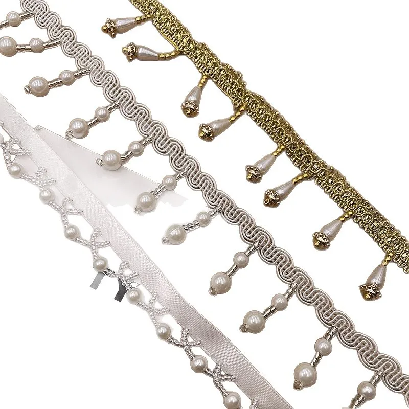 2026 Wholesale Imitation Pearl Tassel DIY Curtain Dress Gown Garment Accessories Hand-Sewn Pearl Tassel Lace Ribbon Lace Trims‌
