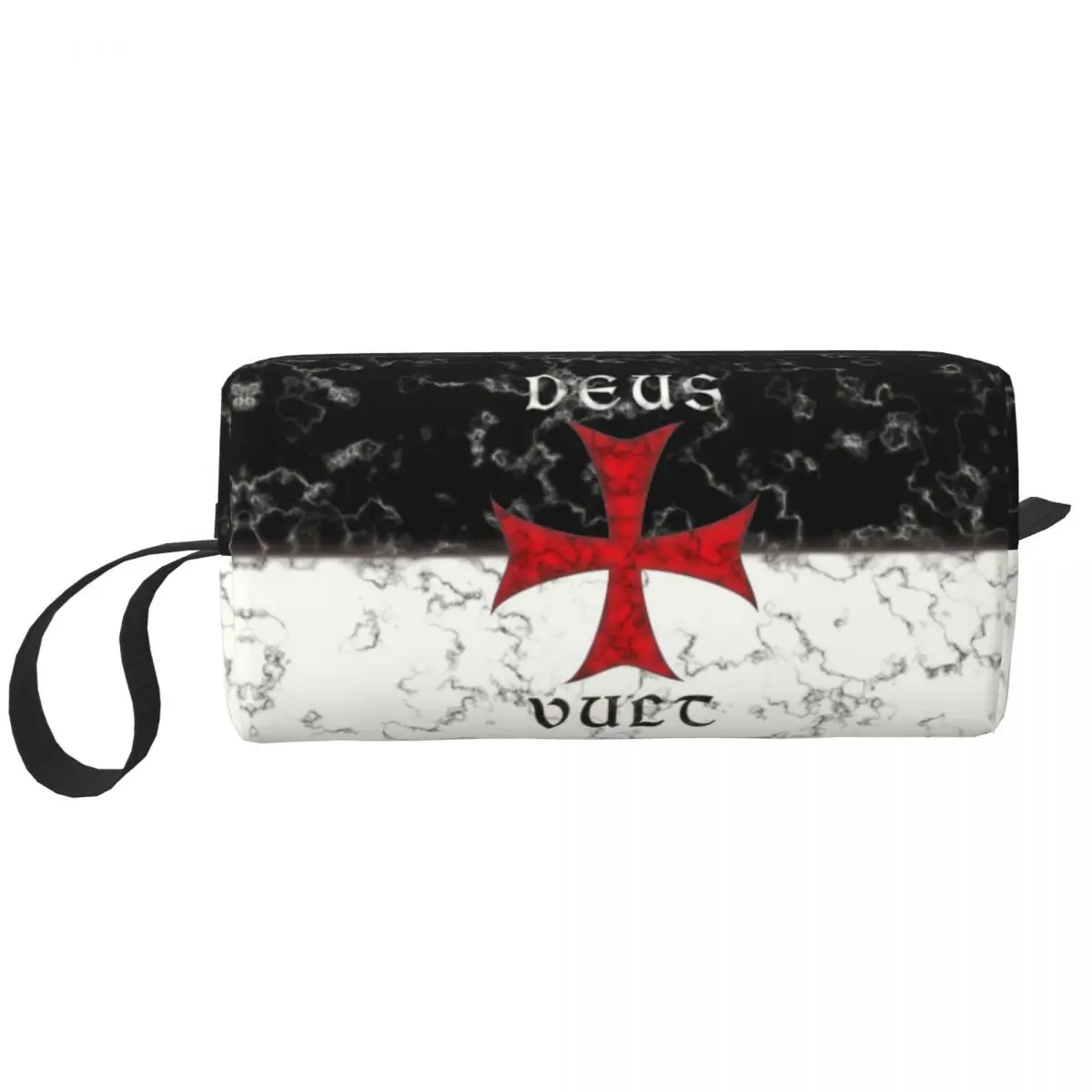 Custom Deus Vult Crusader Cross In Marble Travel Cosmetic Bag Knights Toiletry Makeup Organizer Lady Beauty Storage Dopp Kit