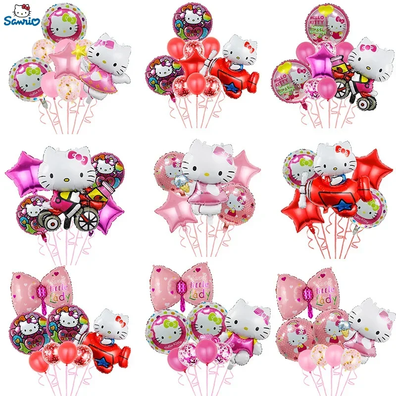 

8Pcs Kawaii Funny Hello Kitty Balloon Set Sanrio Cartoon Cat Foil Balloons for Girls Birthday Party Decor Baby Shower Supplies