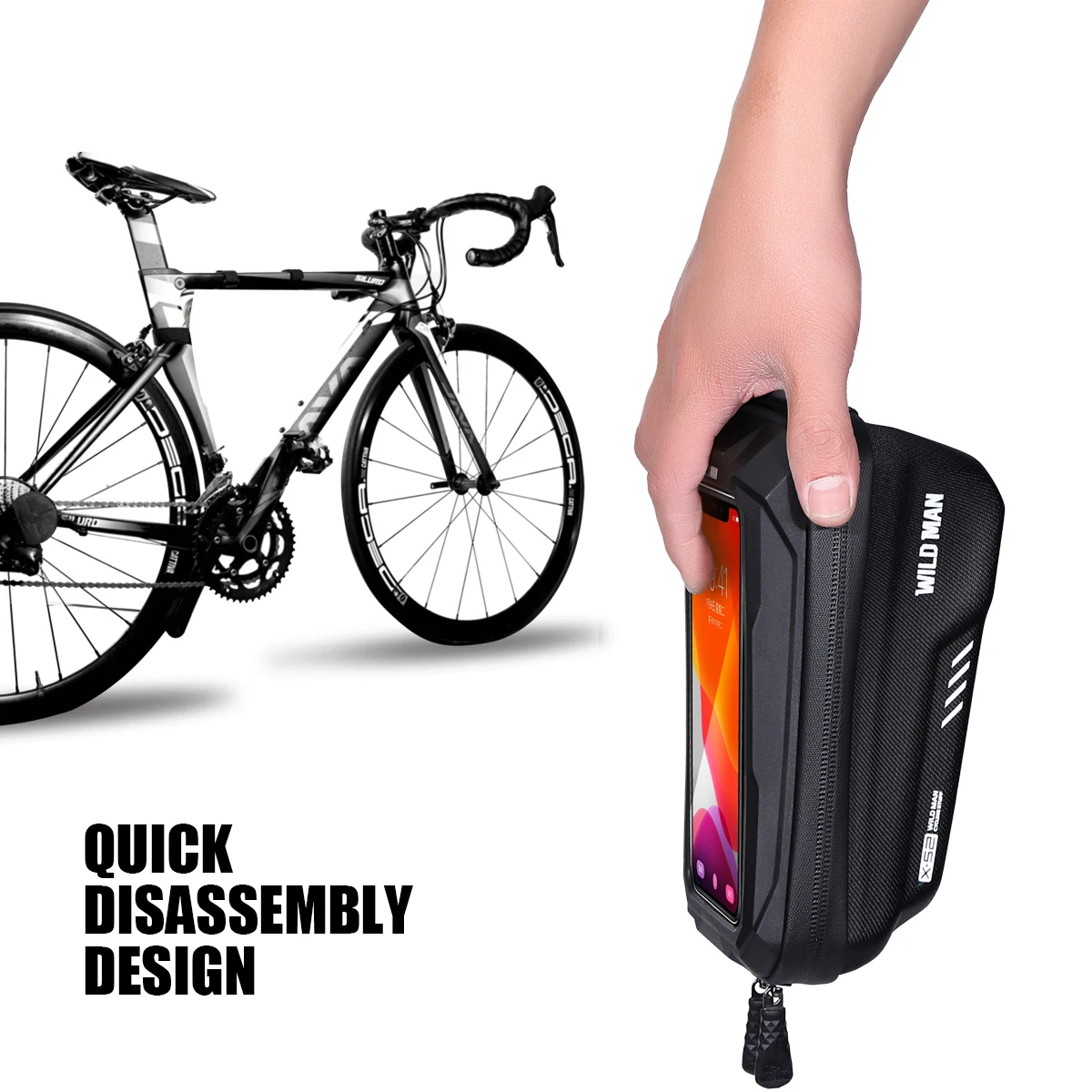 WILD MAN Bicycle Bag EVA Hardshell Mountain Bike Front Beam Bag Riding Rainproof Phone Touch Screen Bag Riding Accessories