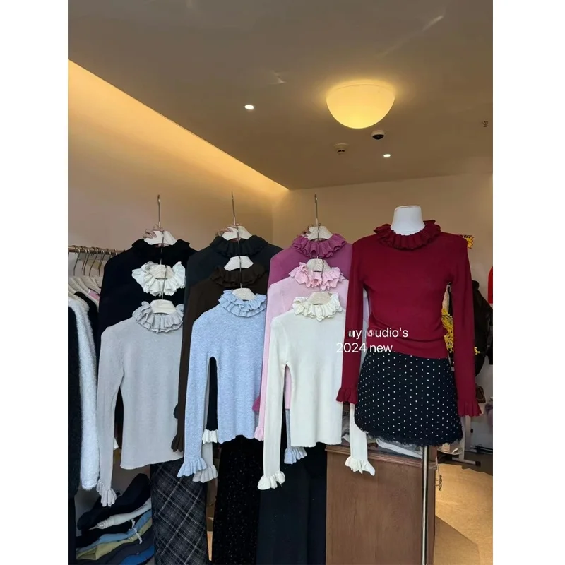 

Корейский вязаный свитер с длинным рукавом для женщин, облегающий, с воротником-стойкой, модный, для ношения под одеждой, весна-осень