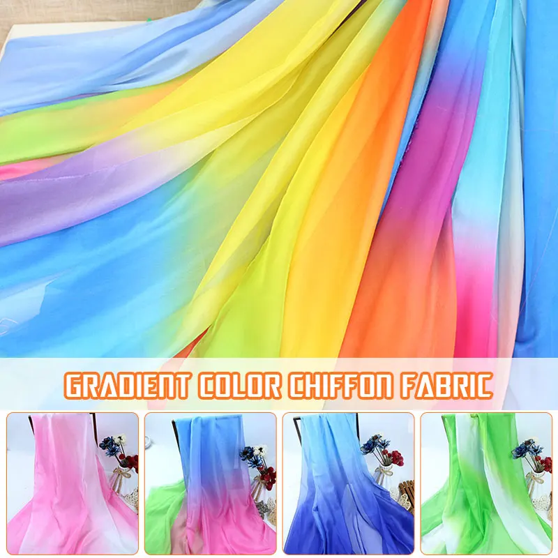 

1/3M Gradient 30D Chiffon Fabric Breathable Polyester Chiffon Cloth for Sewing Chinese Ancient Hanfu Scarf Stage Dance Costume