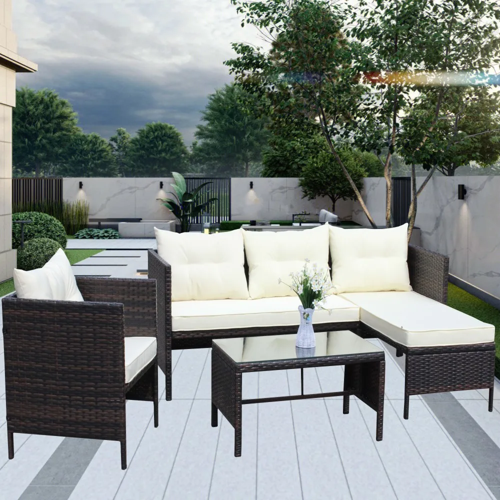 

Outdoor patio Furniture sets 4 piece Conversation set wicker Ratten Sectional Sofa With Seat Cushions outdoor furniture set