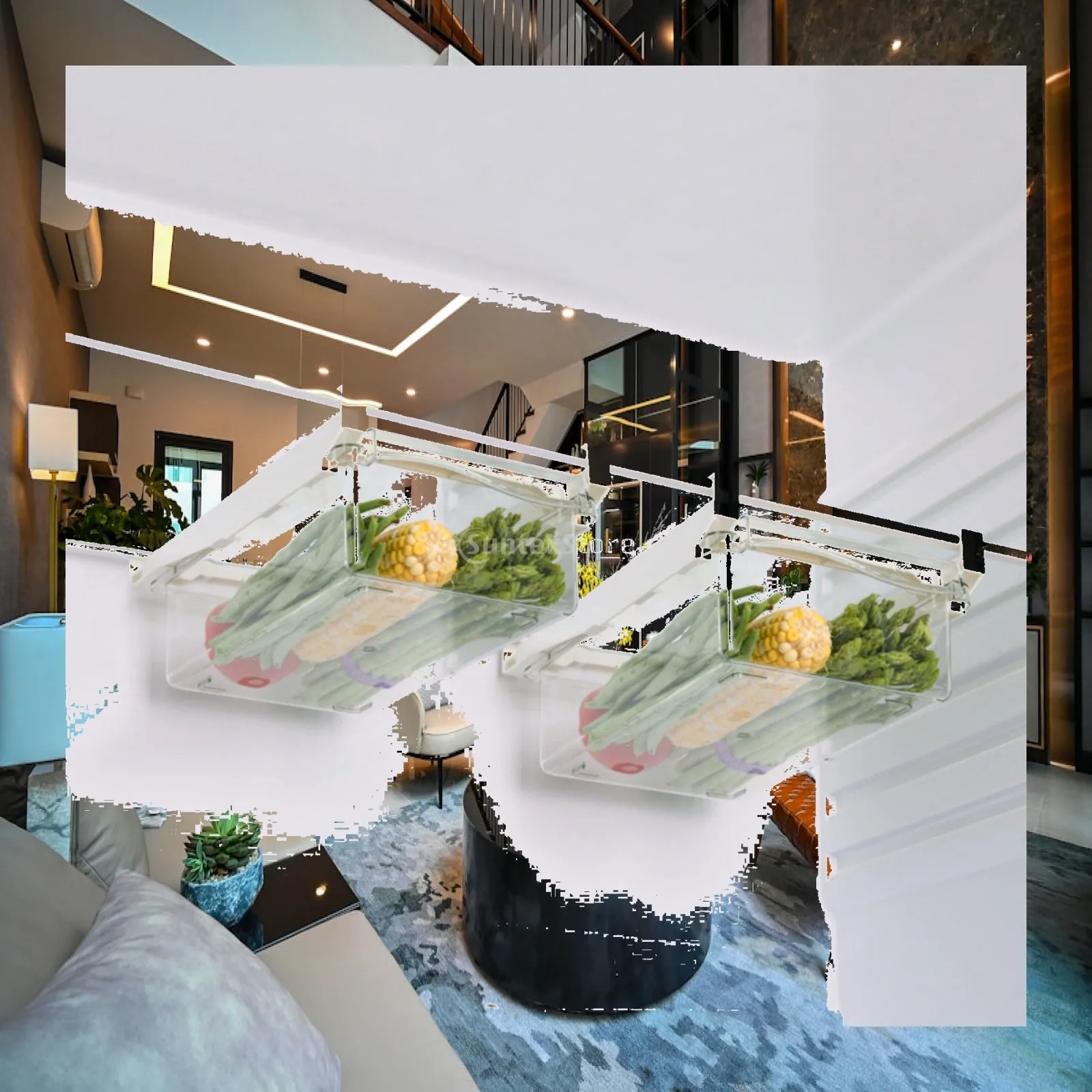 Refrigerator Organizer Under Shelf Drawer Clear PET ABS Pull Out Storage Box for Kitchen Fridge Egg Fruit Snack
