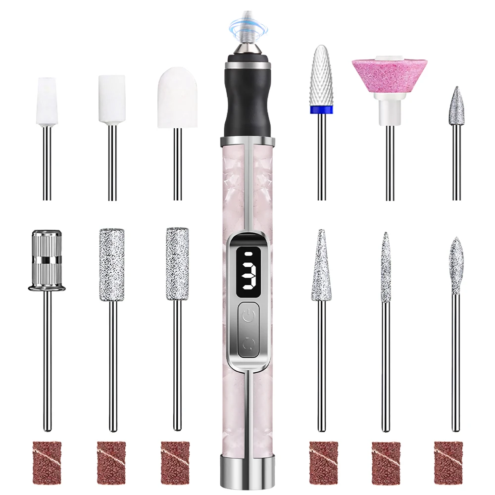 Professional Electric Nail Drill File - 3 Modes, Display & 12 Drills, Portable Manicure Pedicure Polishing Grinding Machine Kit