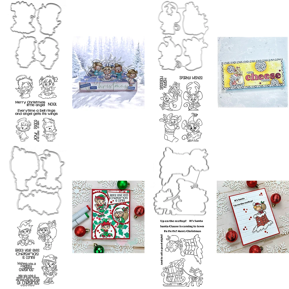 

Elf Santa Claus Metal Cutting Dies and Clear Stamps Warm Wishes Words for DIY Scrapbooking Christmas Paper Card Making Template