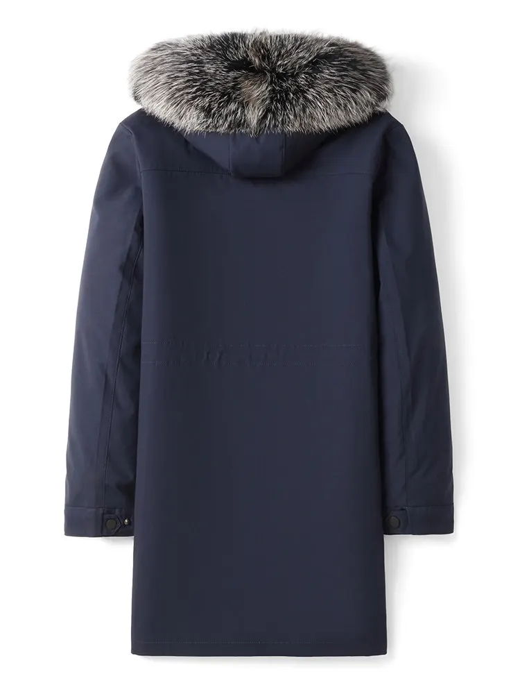 เสื้อโค้ทขนสัตว์แท้ AYUNSUE สำหรับผู้ชาย เสื้อพาร์กาฤดูหนาว ซับในขนมิงค์ถอดออกได้ แจ็คเก็ตมีฮู้ด ปกขนสุนัขจิ้งจอก ความยาวปานกลาง เสื้อโค้ทอุ่น