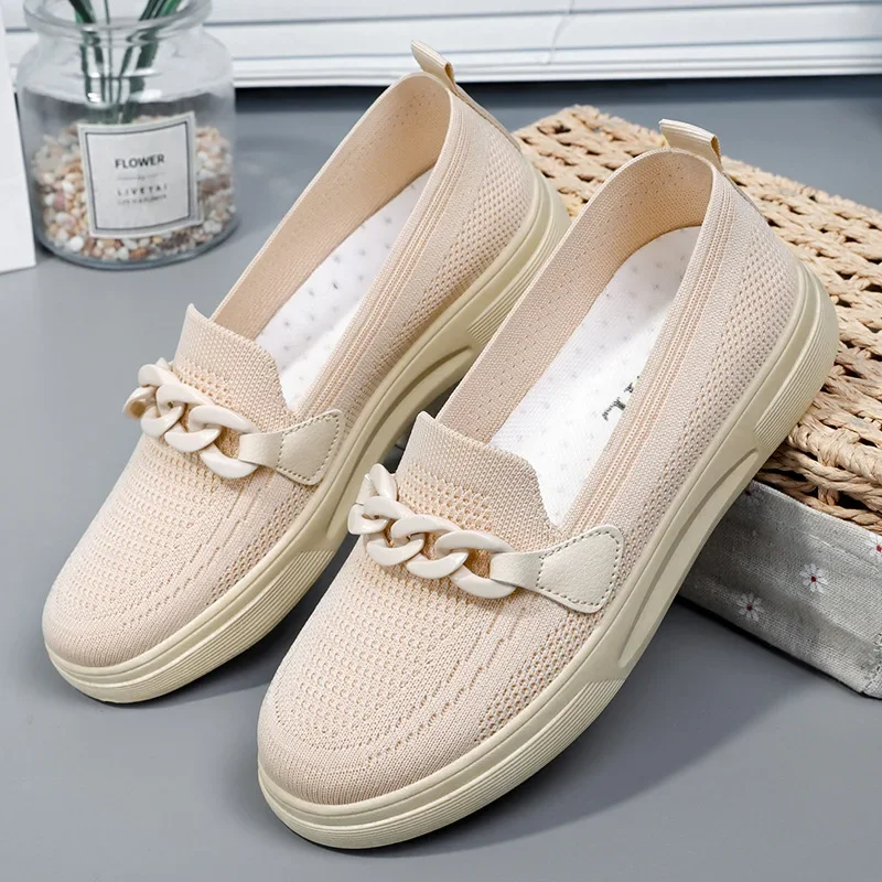 Zapatillas de deporte informales para mujer, zapatos planos sin cordones, cómodos, primavera y otoño, 2023