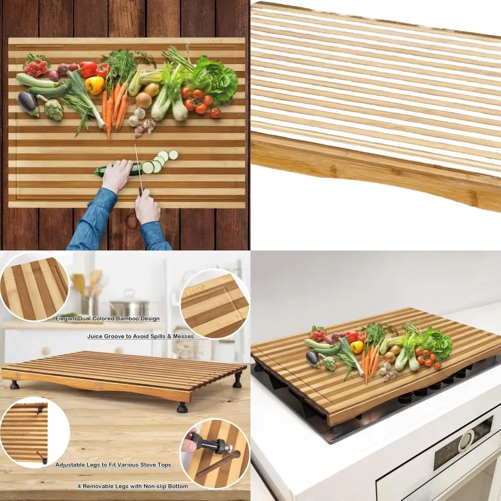 

Adjustable Leg Bamboo Chopping Board for Gas/Electric Stoves, Multi-Use Cover & Cutting Surface for RVs & Camping