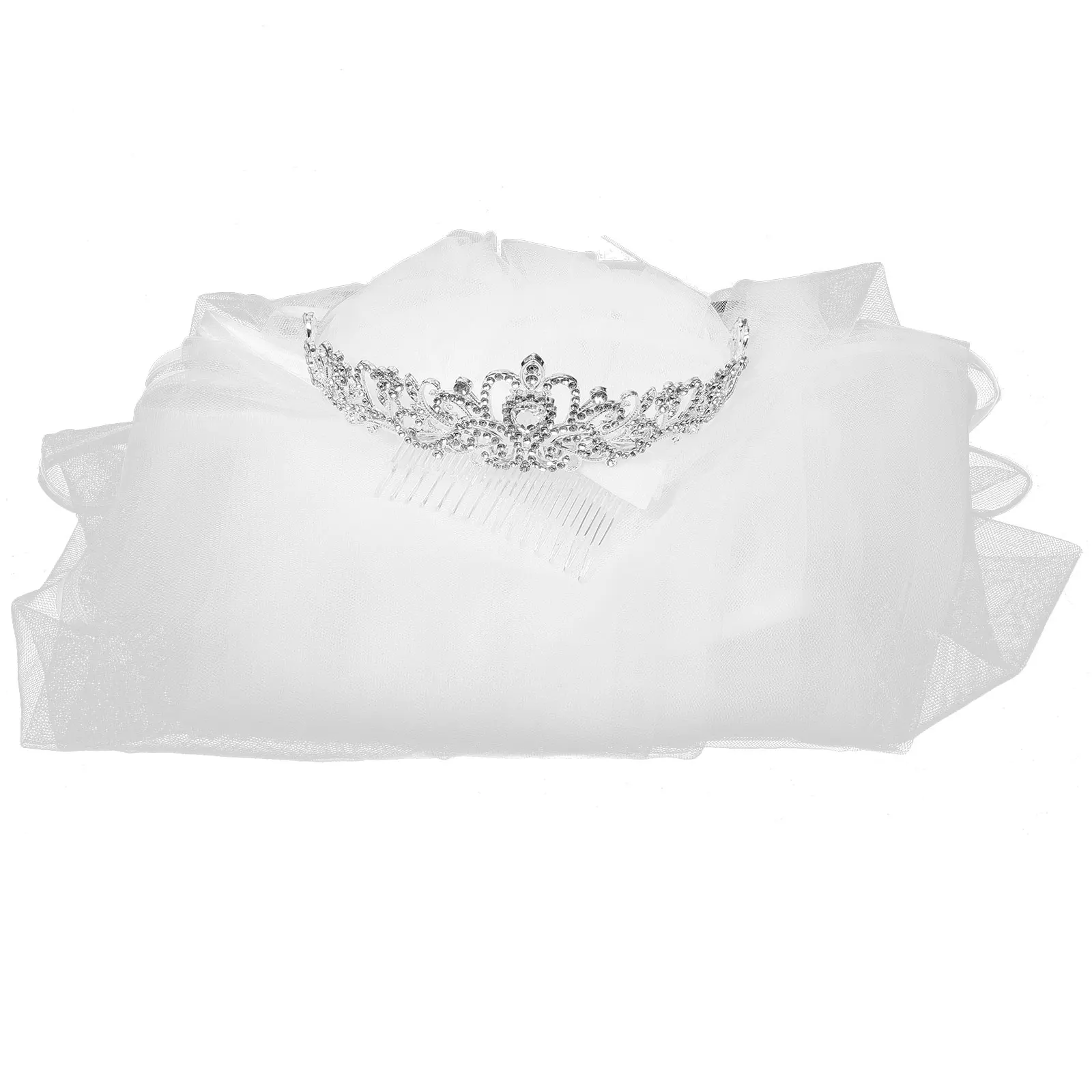 

1 set Crown Headpiece Set Rhinestone Women Headdress Wedding Tiara Veil Accessories Party Prom Necklace