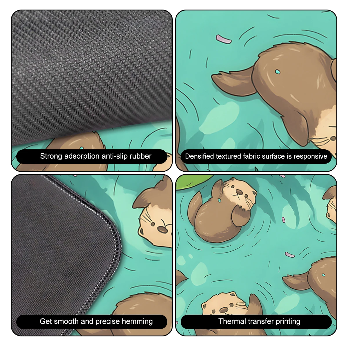Alfombrilla de ratón con lontras bonitas en el agua, alfombrilla de escritorio para teclado de ordenador con borde cosido de goma antideslizante lavable de varios tamaños para juegos de oficina