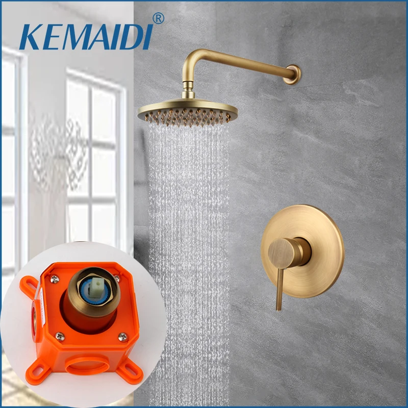 KEMAIDI Antique Brass Shower Set Wall Mounted Mixer Rainfall Bathroom Shower Bathtub Shower Faucet Sets Shower Head