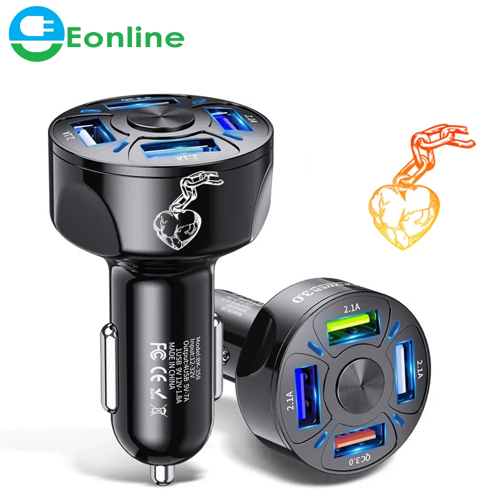 

EONLINE 4 USB Ports Car Charger Adapter LED Display QC 3.0 Fast Adapter Usb Accessories For iphone 11 Samsung Huawei Xiaomi