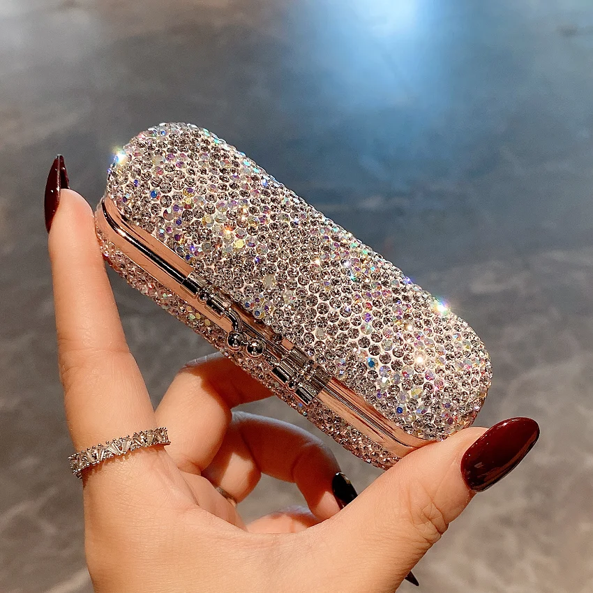 

Shiny Rhinestones Lipstick Case With Mirror Diamonds Clip Portable Travel Universal Holder Storage Box Dust-proof Women Gifts