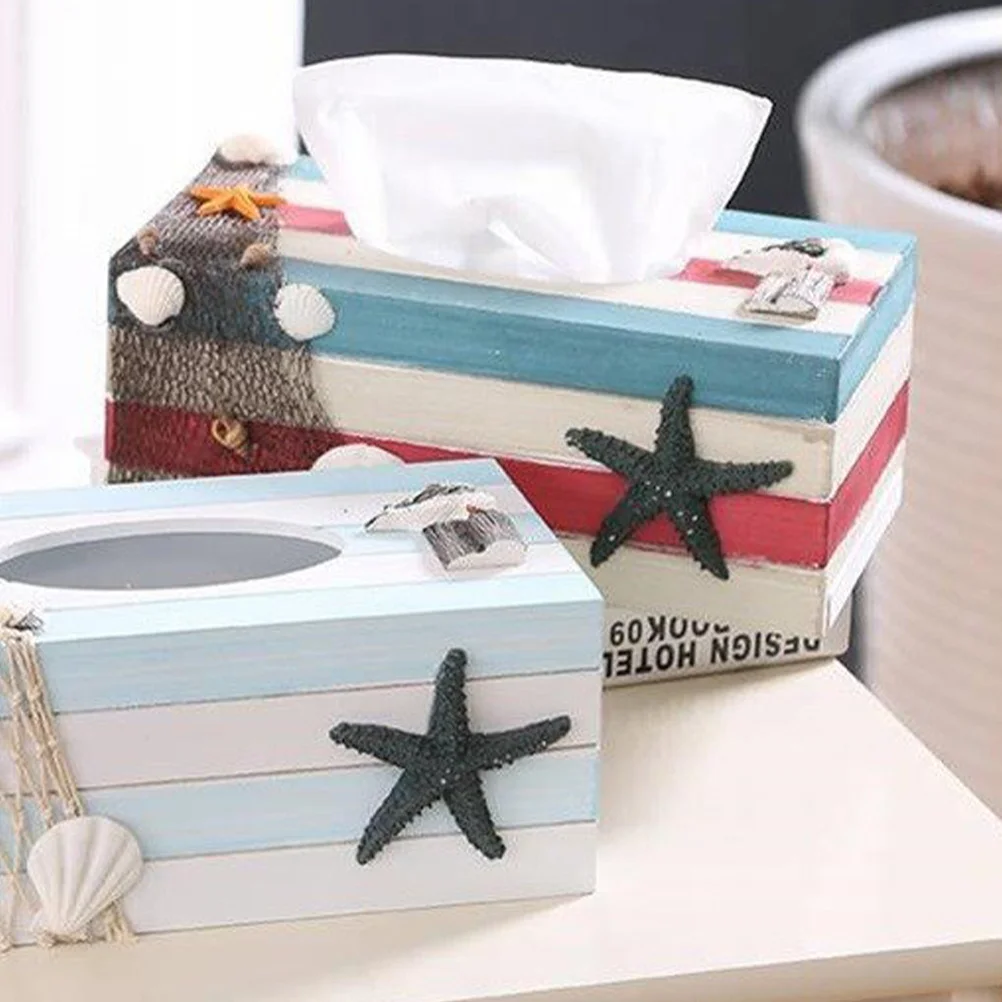 

1pc Decorative Tissue Box Wooden Mediterranean Pattern For Home Office Hotel Desktop Storage Organizer Tissue Container Case