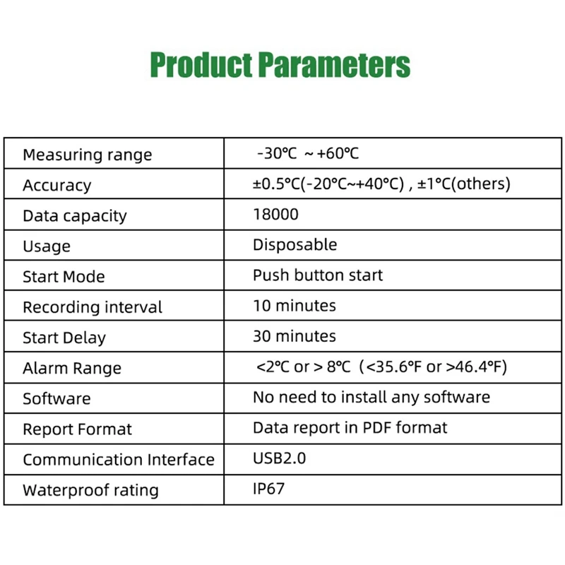Hot-60 Days USB Temperature Data Logger -30 ℃-+60 ℃ Report With App IP67 Disposable High-Precision Recorder With Warning