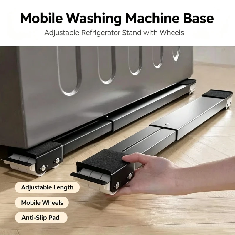 Adjustable Movable Washing Machine Base with Wheels Shockproof Refrigerator Stand Telescopic Appliance Storage Holder