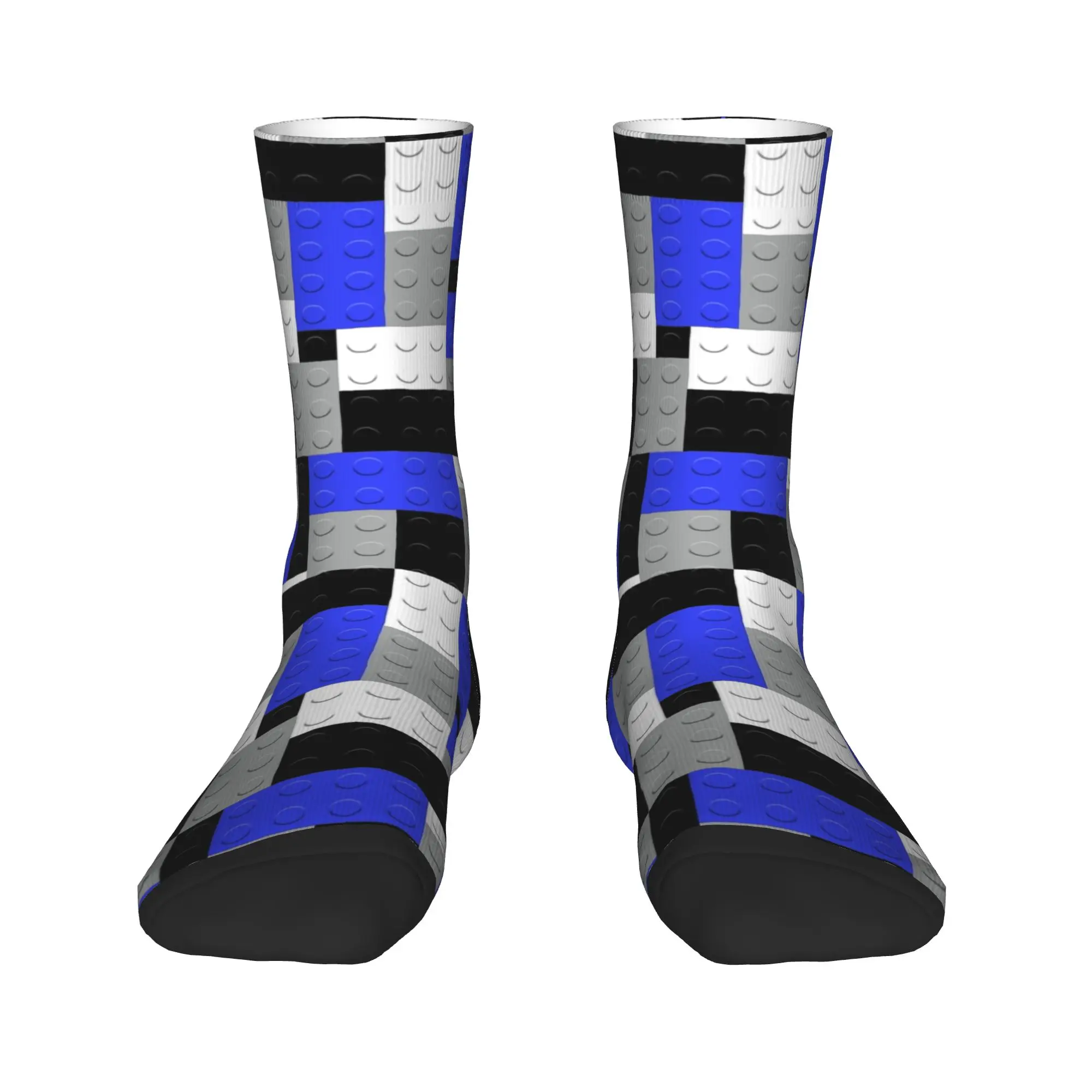 Black White Gray Blue Building Blocks Bricks Socks Autum Stockings Gothic Men Soft Breathable Socks Pattern Climbing Anti Socks