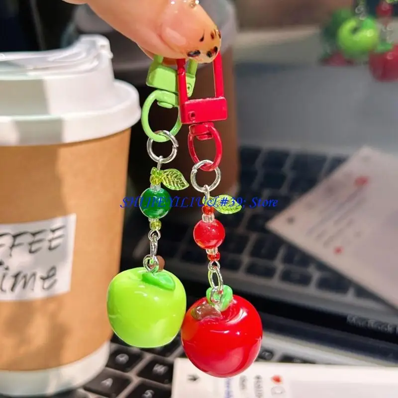E21F Three Dimensional Apples Bead Keychain Resin Plastic Ring Decoration