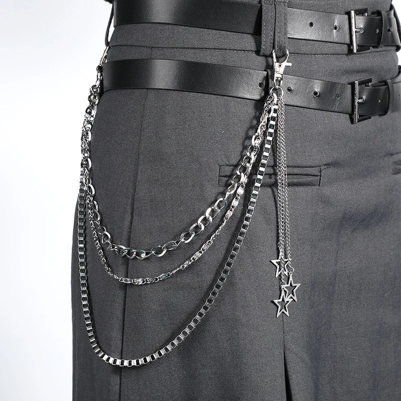 High Quality Hip Hop Metal Star Waist Chain for JK Skirt Punk Trendy Pants Chain Accessory Adjustable Length Silver Color