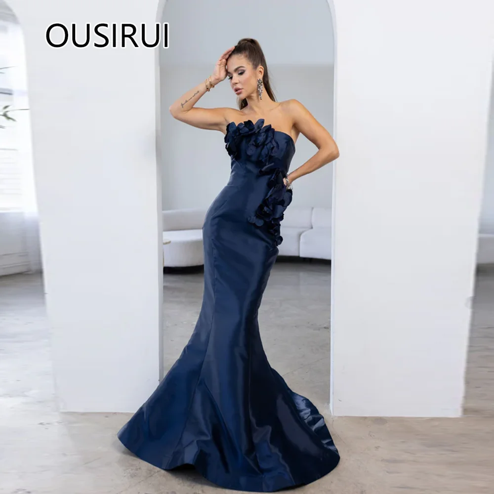 

Modest Boat Collar Satin Formal Evening Party Dress with Ruffles Backless Zipper Sheath Trian Evening Bridal Gown Custom Made