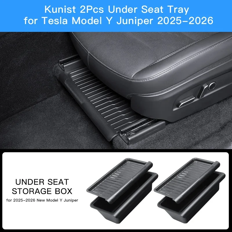 

For Tesla Model Y Juniper 2025+Front Rear Under Seat Storage Box Case Car Seat Organizer Vehicle Underseat Drawer Tray Amagi