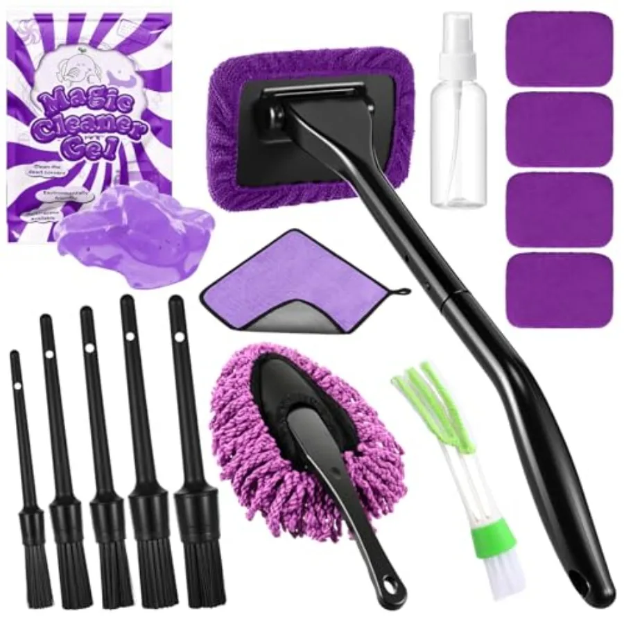 

16 Pcs Windshield Cleaner Tool, Car Cleaning Kit with Various Detailing Brushes Set Spray Bottle Cleaner Towel Cleaning Gel Acc