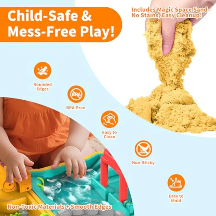 Caixa de areia de construção com 4 caminhões e areia água playfoldable design portátil praia e quintal brinquedo para idades de 312 para fora