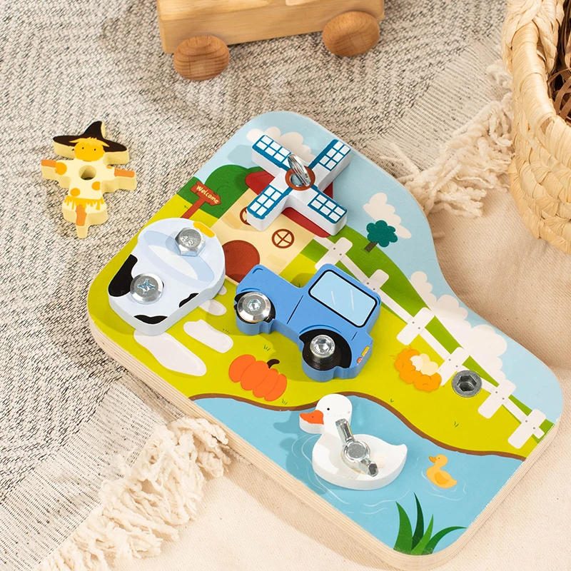 Juguetes educativos para niños, herramienta con tuerca de tornillo, rompecabezas 3D, regalo con patrón de dibujos animados, material didáctico Montessori, regalos para niños