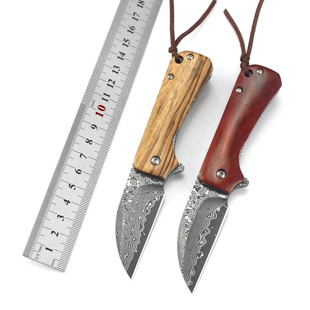 

Mini Damascus Steel Folding Knife Rosewood Zebra Wood Handle Portable Outdoor Tactical Survival Pocket Rescue Fishing EDC Knife