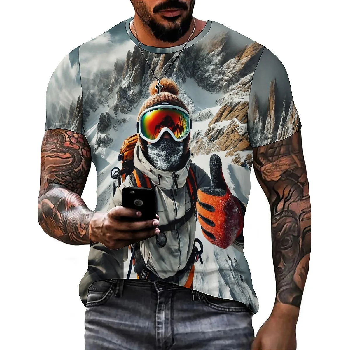 

Men's Color-Block Splatter 3D Printed Short-Sleeve T-Shirt - Family Gathering, 3D Detail, Full-Body Print