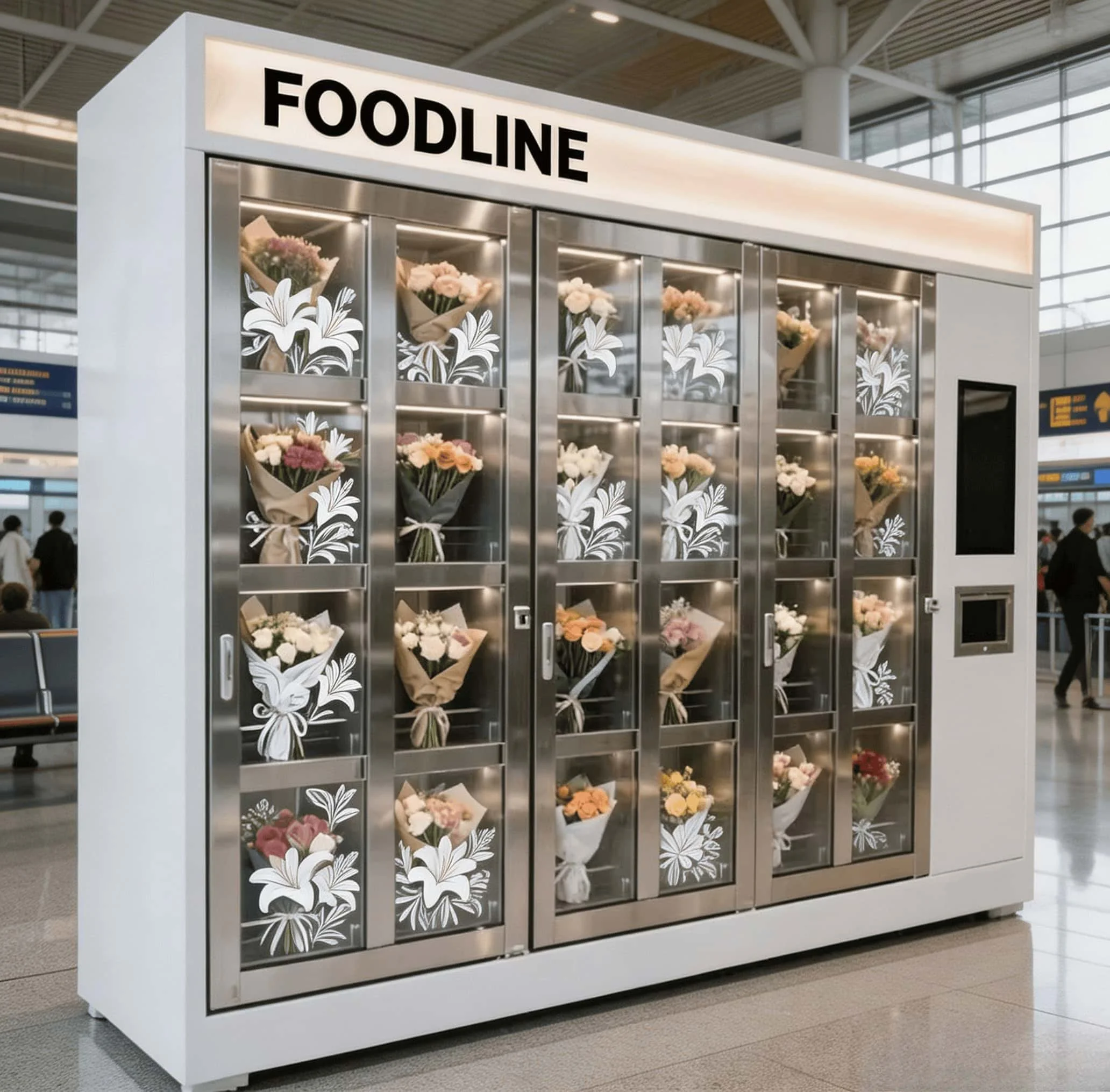 FOODLINE Resort Area Flower Vending Cabinet Large Display Screen Constant Humidity Preserve Fresh Flower Bouquet Device