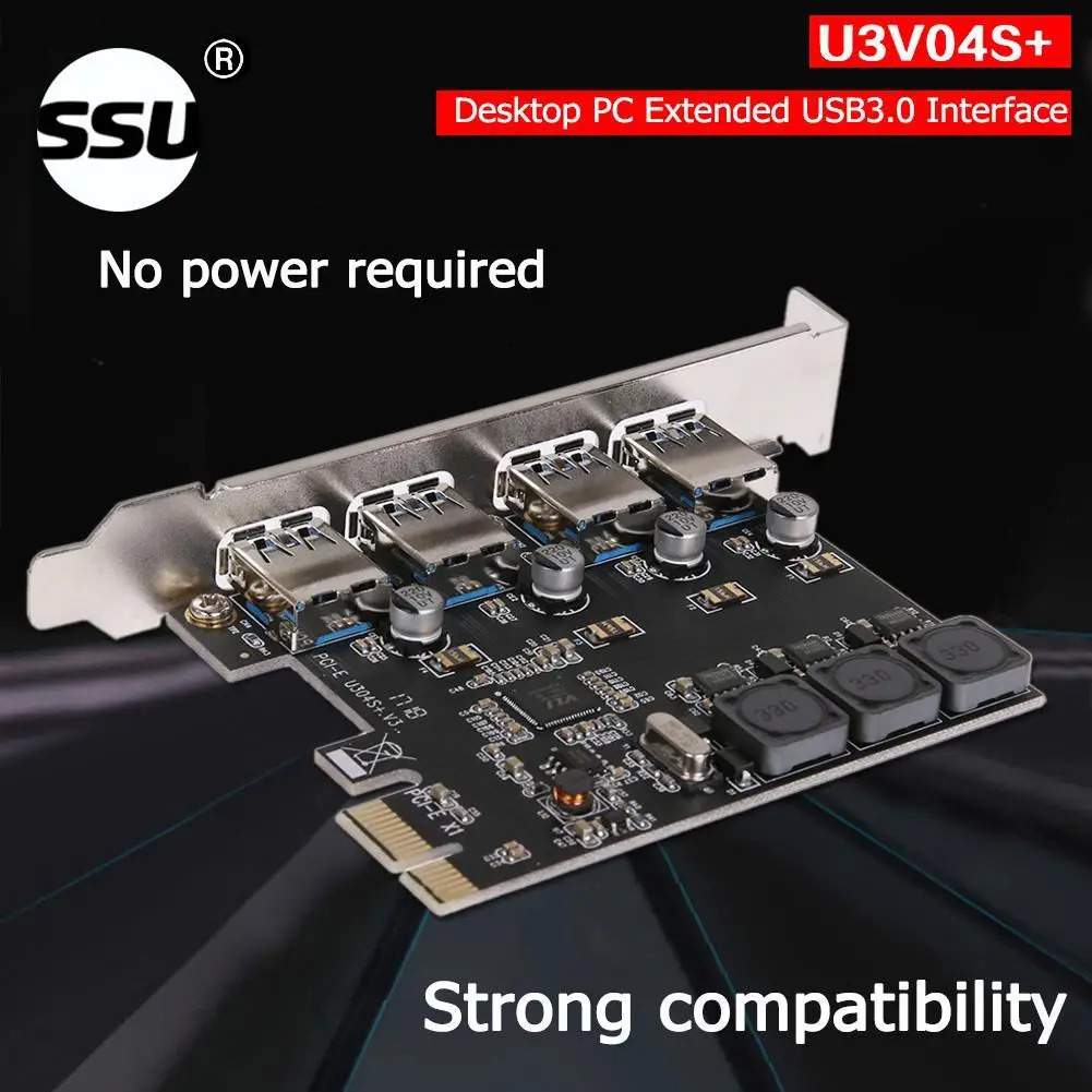 

SSU U3V04S+ PCIe to USB Expansion Card 4 Port USB 3.0 PCI Express x1 Adapter for Desktop Computer
