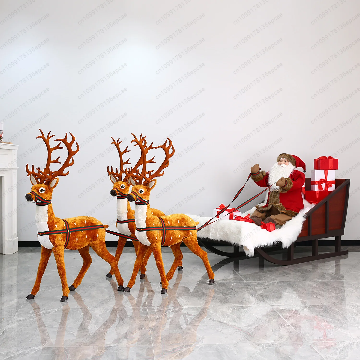 Christmas decoration large Santa elk reindeer sleigh car deer car cover scene