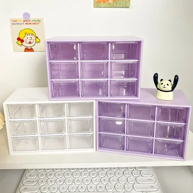 9 Grid Desktop Storage Boxes Organizer Transparent Small Drawer Partitioned Student Desk Wall-mounted Sundries Storage Box Cute