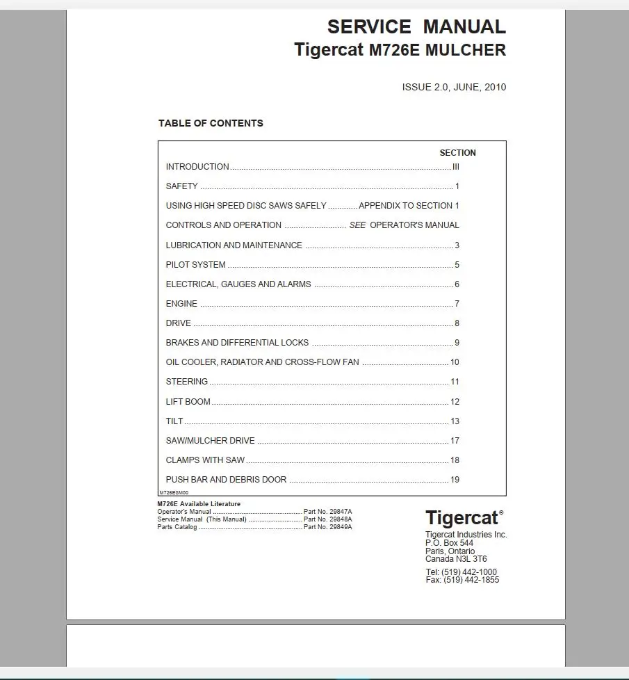 Tigercat Operator's & Service Manual PDF